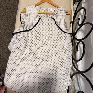 Janette Plus Black and white polka dot blouse with cold shoulder ruffle sleeves
